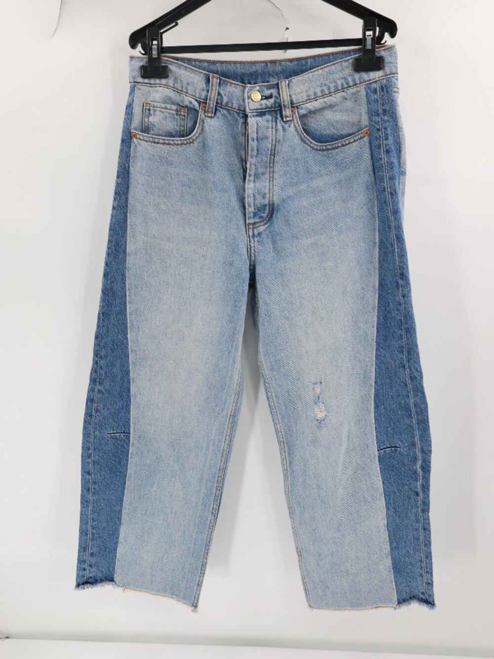 Roucha Jeans Womens A Dessau Blue Combination Denim Wide Leg Button Fly Cropped